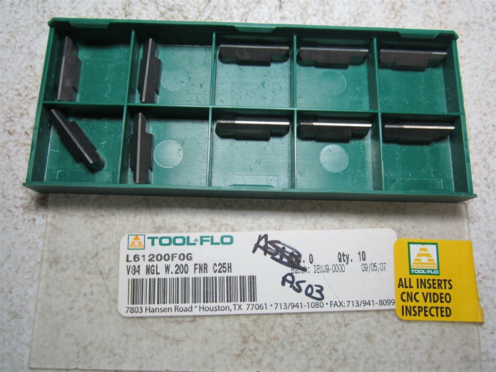 Tool-Flo (L61200FOG) V84 NGL W .200 FNR C25H Grooving Insert - Pack of 10