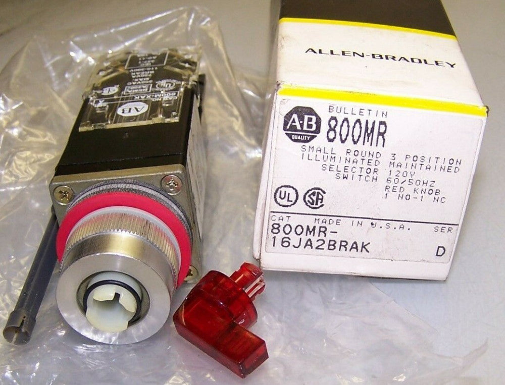 NEW ALLEN BRADLEY 800MR-16JA2BRAK ILLUMINATED 3 POSITION SELECTOR SWITCH RED 