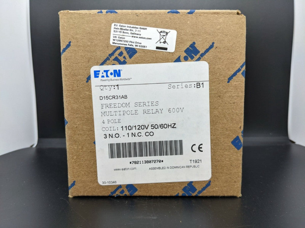 Eaton D15CR31AB Freedom Series Relay 3NO/1NC 120VAC NEW IN BOX