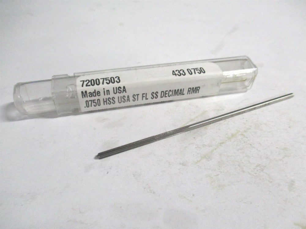 (72007503) 0.075" x 3/4" x 3" OAL Straight Flute HSS 4-Flute Chucking Reamer 
