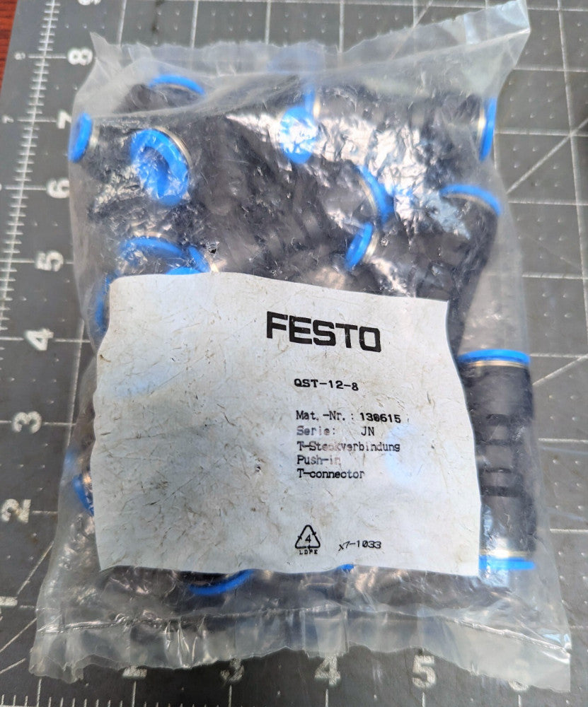 (BAG OF 10) FESTO 130615 QST-12-8 PUSH-IN T-CONNECTOR NEW IN PKG [B1BC]