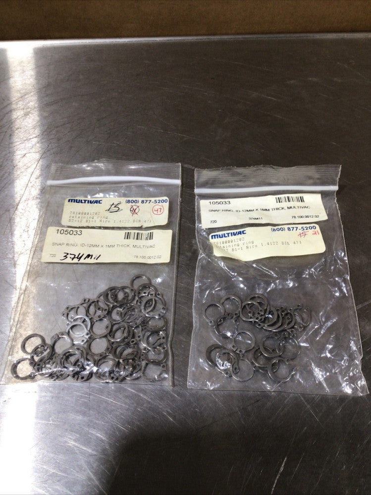 2 Bags Of Multivac Part 105033 Snap Ring, ID-12MM x 1MM Thick NOS Surplus