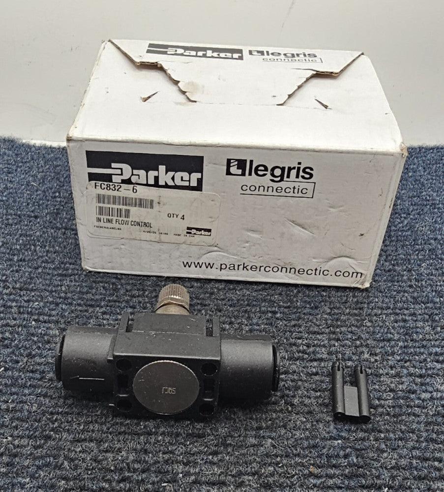 (QTY 4) PARKER FC832-6: LEGRIS CONNECTIC 6MM INLINE FLOW CONTROLS