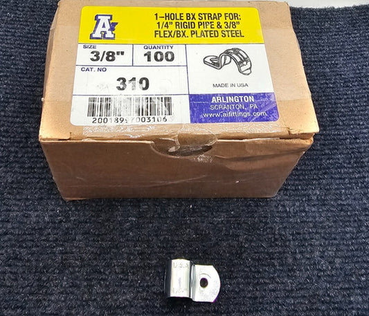 (100 PIECES) Arlington 310: 1-Hole BX Strap For 1/4" Rigid Pipe & 3/8" Flex/BX