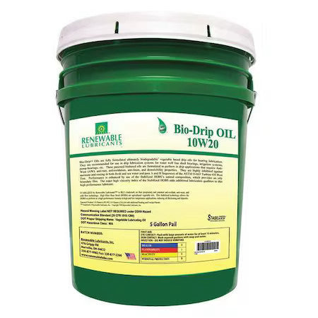 Renewable Lubricants 84014 Drill Oil, Pail, Yellow, 10W-20, 5 Gal.
