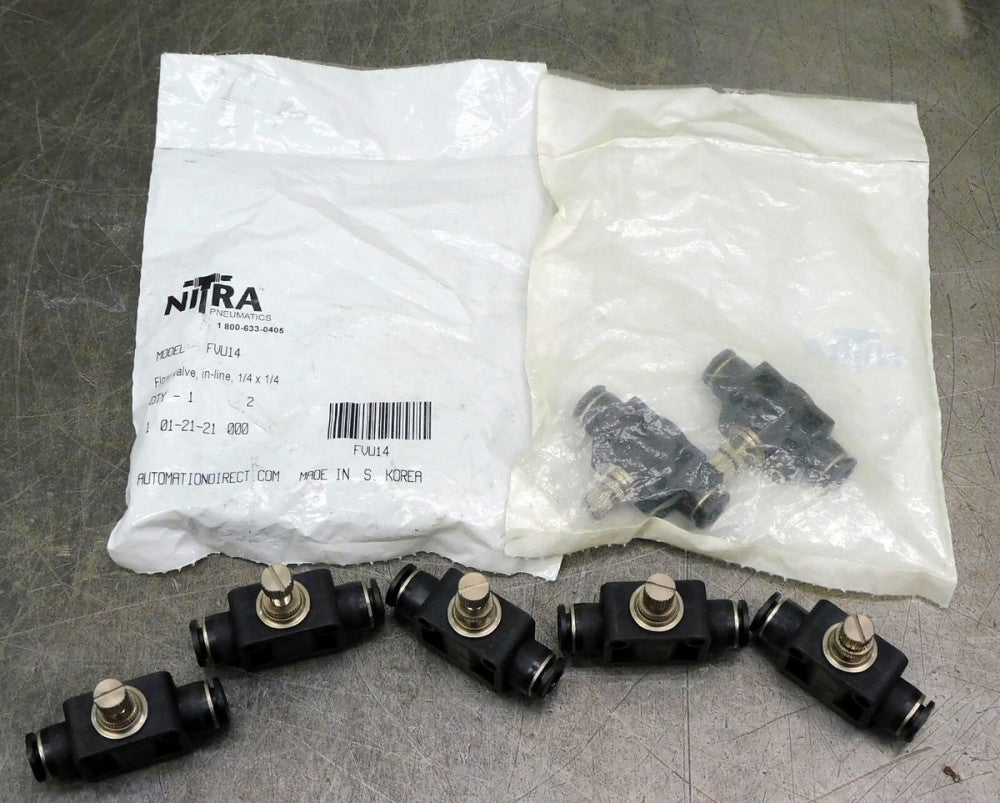 Nitra Pneumatics FVU14 Inline Flow Control Valve 1/4" Tube Lot of Nine (9)