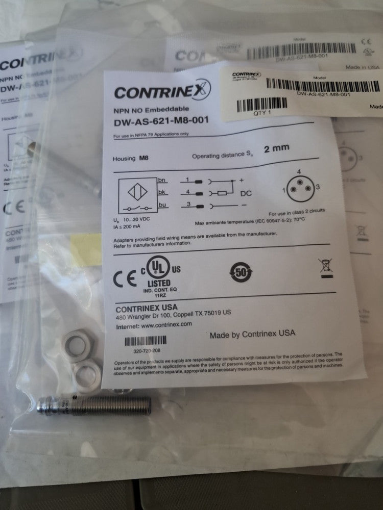 CONTRINEX DW-AS-621-M8-001 PROGRAMMABLE LOGIC CONTROLLER INDUCTIVE SWITCH SENSOR