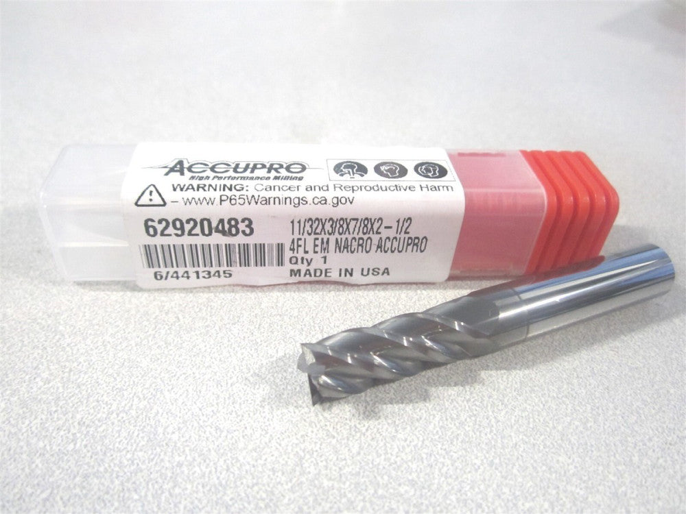 (12178978) 11/32" x 7/8" 3/8" x 2-1/2" OAL Solid Carbide 4Fl Square End Mill 