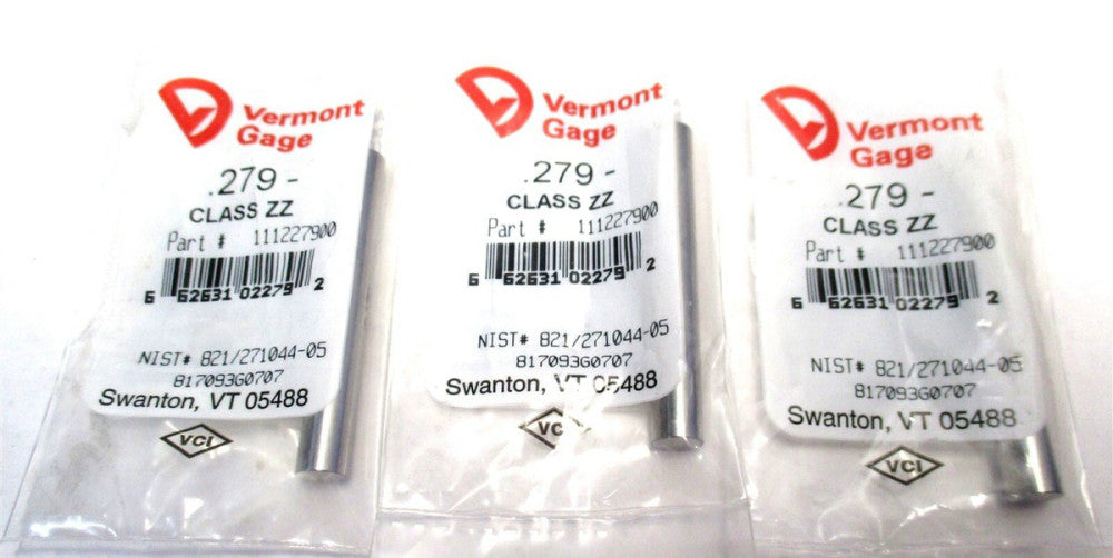 Vermont Gage (111227900) 0.279" Diameter Class ZZ Minus Pin Gage - Lot of 3