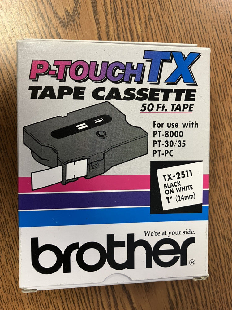 Brother TX-2511 P-Touch TX BLACK on White 1/2" 50 Ft. Use w/ PT-8000, 30/35, PC