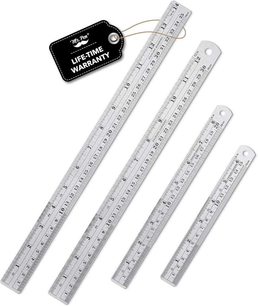 Mr. Pen Steel Rulers, 6, 8, 12, 14 inch Metal 14 inch, Silver 