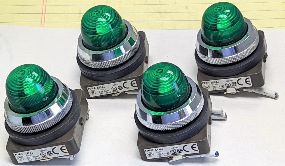 (4) Green Dome LED Pilot Lights Idec Corporation APN-199 Pilot Lights [OF24]