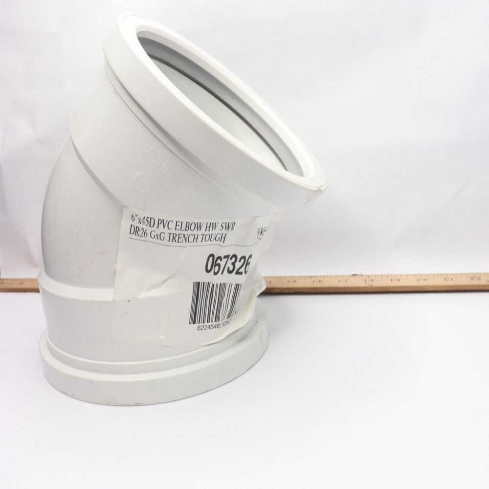 45 Degree Elbow Gasket Heavy Wall Fabricated Straight PVC White 6" 067326