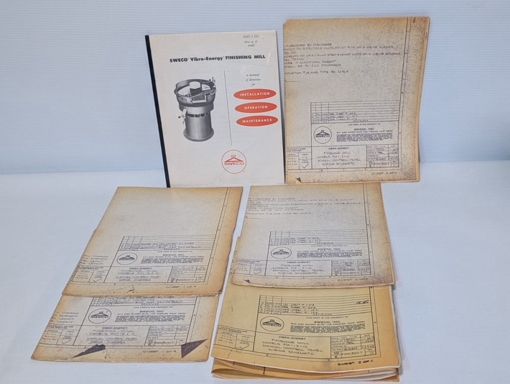 Sweco Vibro-Energy FM1-3-10 Finishing Mill Manuals & Wiring Schematic