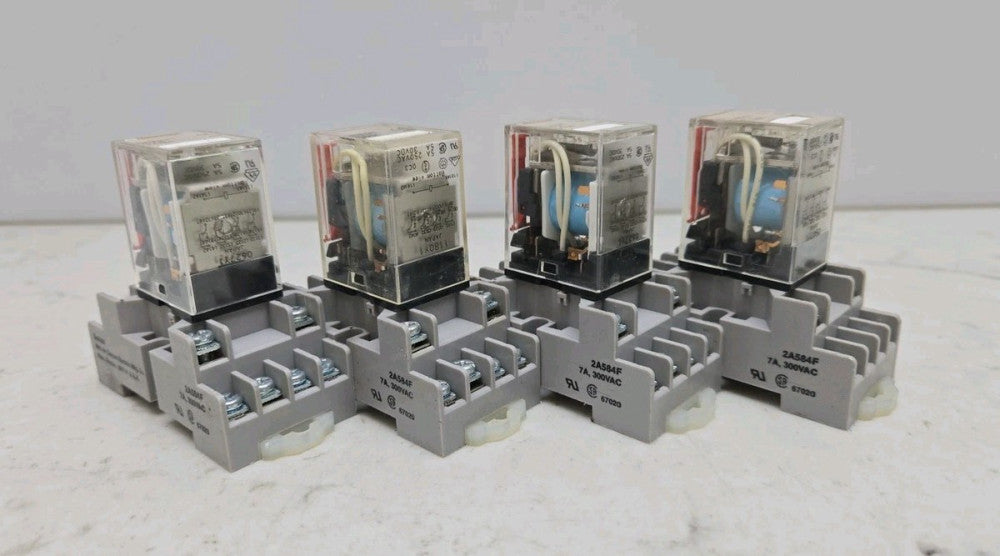 4 Pack Omron MY4 Relay 24 Vdc With Dayton 2A584F Socket Base 14 Pin 7A 300 Vac