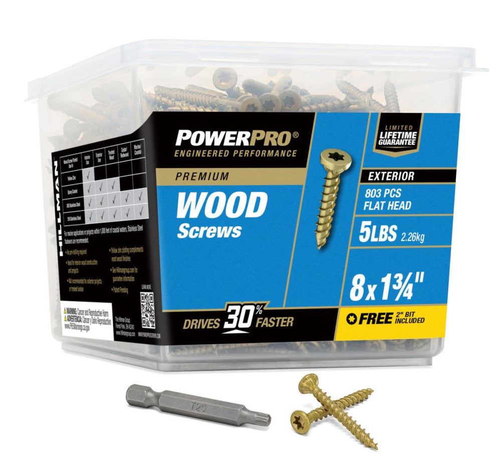 195995 48607 Wood Screws, #8 x 1-3/4", Premium Outdoor Deck Screws, Rust Resi...