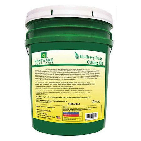 Renewable Lubricants 86714 Cutting Oil, Pail, Yellow, 5 Gal.
