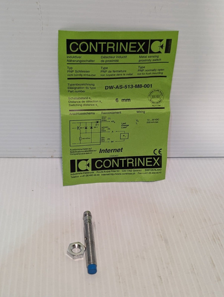 Contrinex DW-AS-513-M8-001, 6mm Proximity Sensor/Switch, PNP Normal