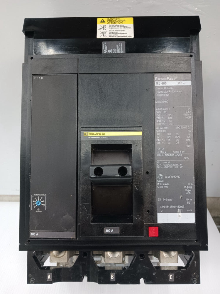 New Square D PowerPact 400 Amp I-Line Circuit Breaker 3 Pole 600 VAC MJA36400