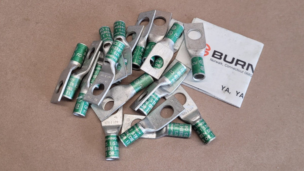 Lot of 20 Burndy YA-L N75 1 STR CU Crimp Lugs Green 1/2" Bolt Hole