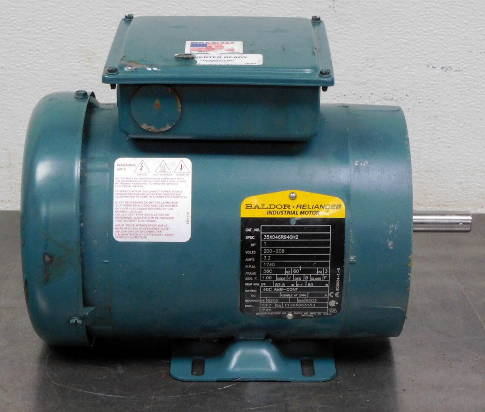 Baldor 35X046R940H2 Electric Motor 200-208VAC  1740RPM 3.2A 56C 3PH 1HP