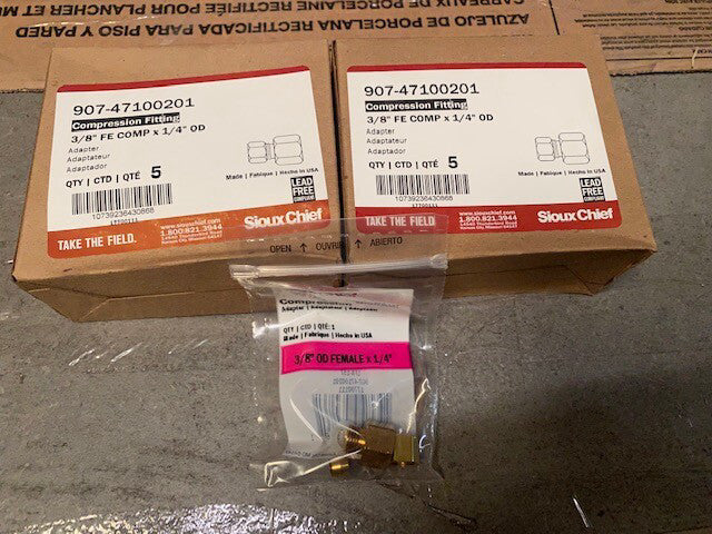 10 Pack SiouxChief 3/8 x 1/4 in.Compression Brass Reducing Adapter 907-47100201