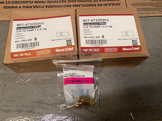 10 Pack SiouxChief 3/8 x 1/4 in.Compression Brass Reducing Adapter 907-47100201
