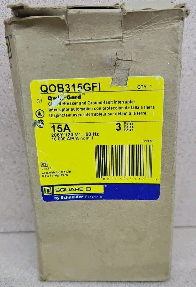 Square D QO315GFI 3 Pole 15 Amp GFI Ground Fault Plug In Breaker NOS