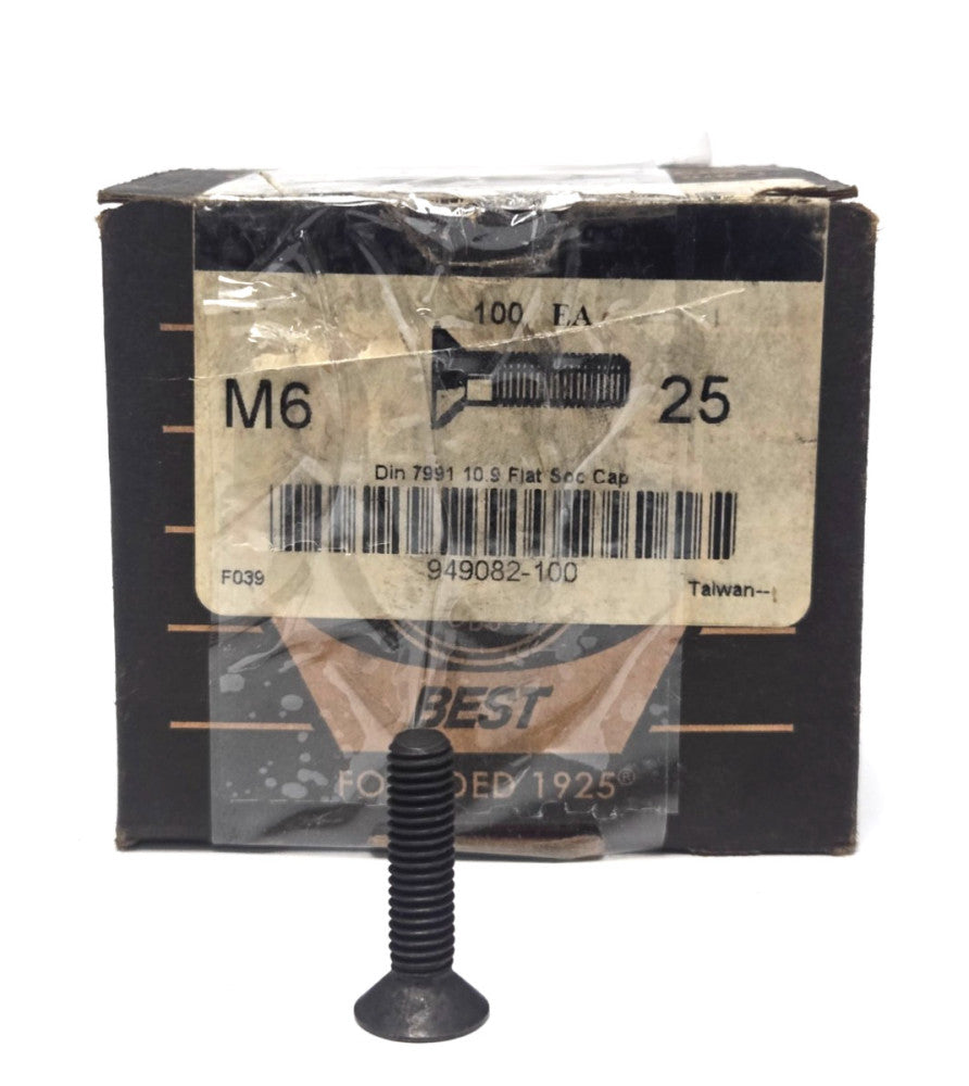 BRIGHTON FLAT HEAD CAP SCREWS M6 10.9 STEEL 1” *BOX OF 94*