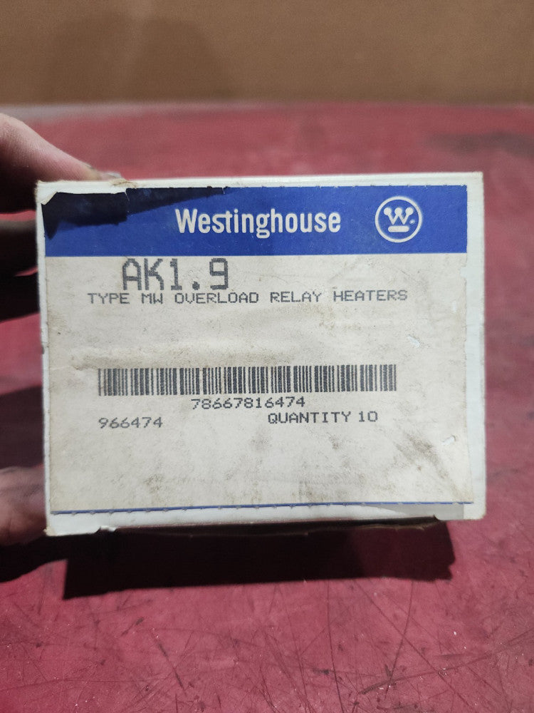 NEW IN BOX LOT OF 10 WESTINGHOUSE OVERLOAD RELAY HEATERS AK1.9