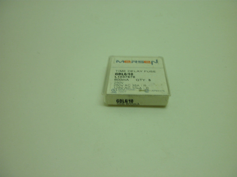 MERSEN GDL6/10 TIME DELAY FUSE 6/10 AMP 250V GLASS BODY 1-(BOX OF 5) NEW IN BOX