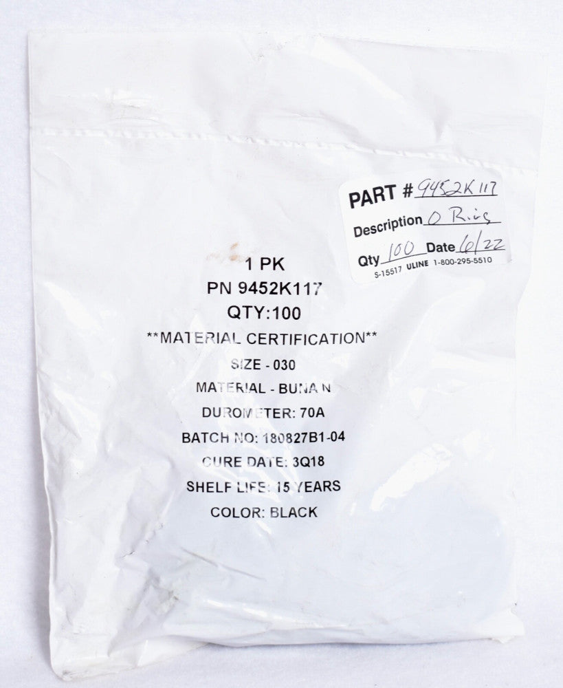100 Count McMaster Buna N O-Rings 1-5/8" ID x 1-3/4" OD x 1/16"  9452K117