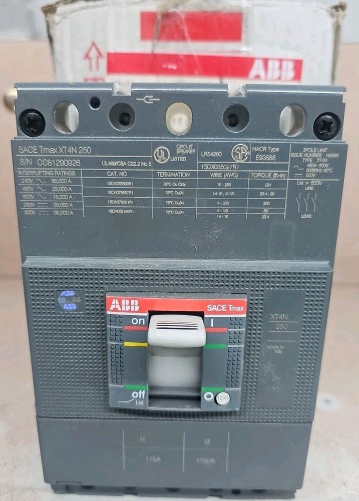 ABB XT4NU3175AFJ000XXX U 175A 600V 3V  NOS