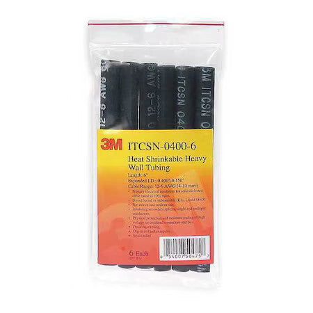3M Itcsn-1500-48"-Black-5 Pcs Adhesive Lined Heat Shrink Tube, Heavy Wall, 3:1