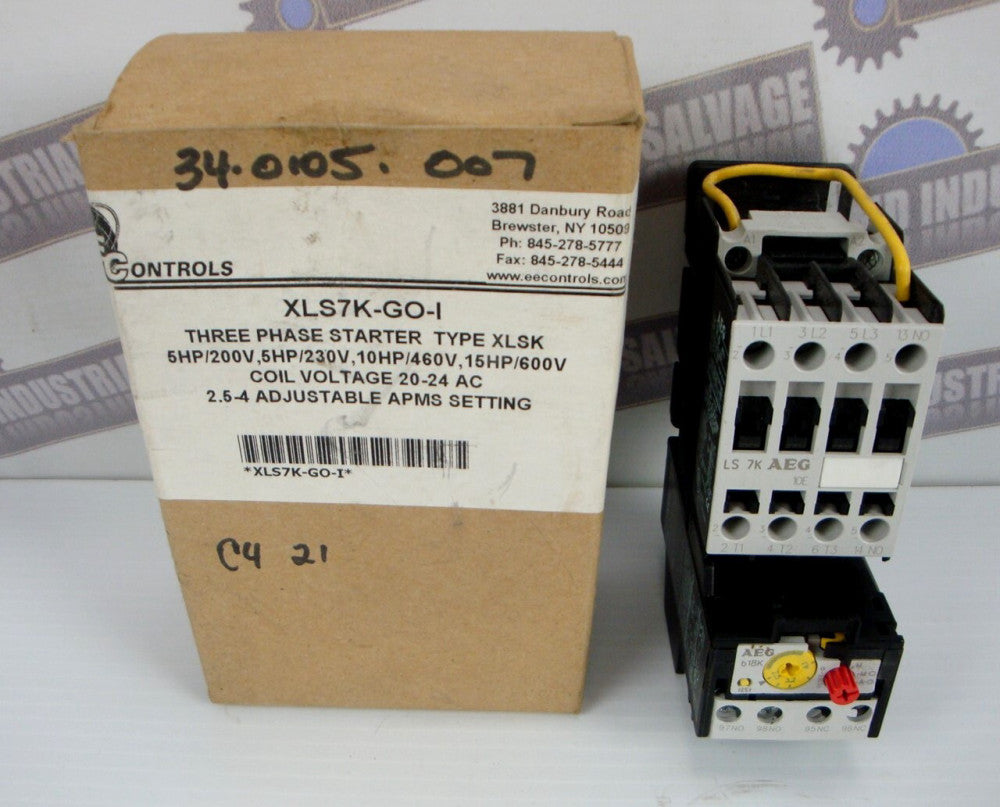 EE Controls 3 PH STARTER XLS7K 5HP, 10HP, 15HP, XLSK, 2.5-4 Adjust XLS7K-GO-I