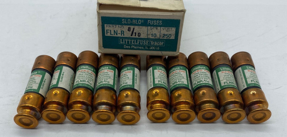 Littelfuse FLN-R 8/10 Slo-Blo Time Delay Fuses, 250V 8/10Amp, Class RK5 Lot of 1