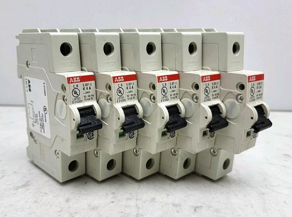 5 Pack Abb S201U-K4A 4A Miniature Circuit Breaker 1 Pole 240V 50/60HZ 4 Amp