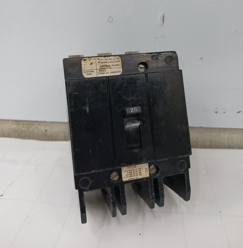 CHALLENGER 20 AMP BOLT-ON CIRCUIT BREAKER 3 POLE 277/480 VAC CH3020