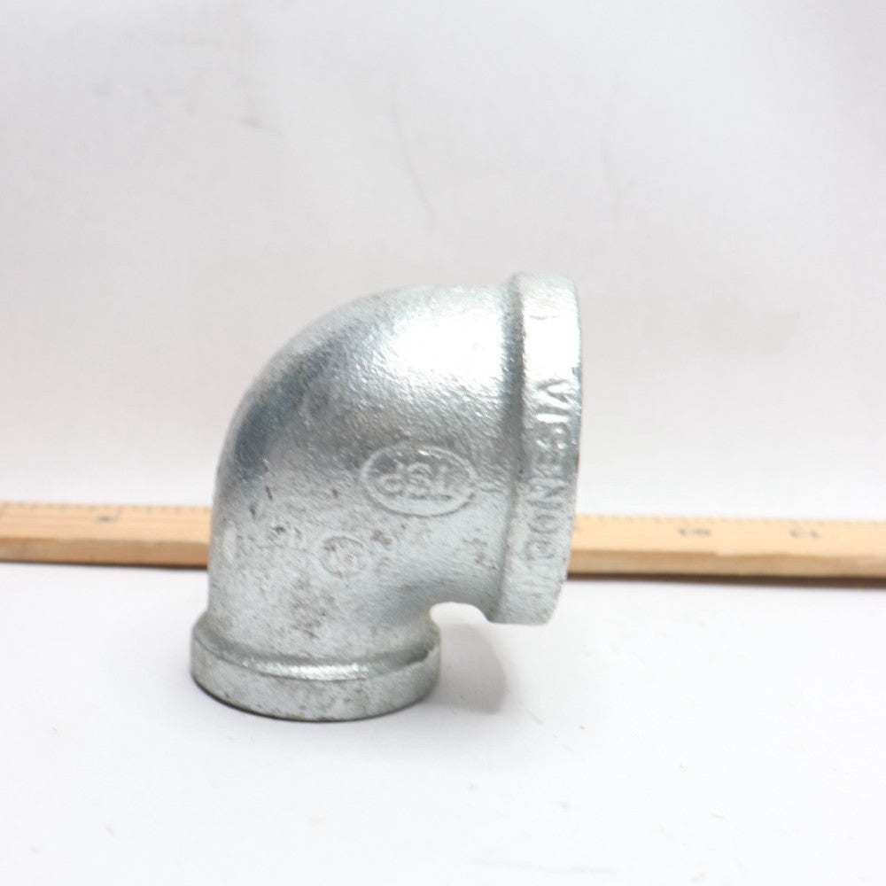 90 Degree Threaded Reducing Elbow Galvanized Malleable Iron 1-1/2" x 1" NPT 