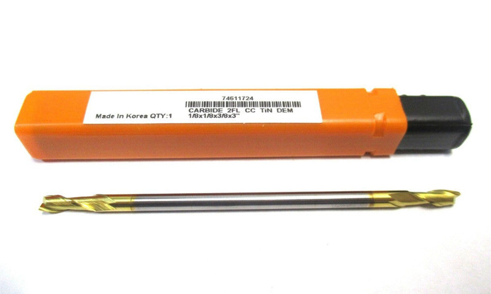 NEW (74611724) 1/8" x 1/8" x 3/8" x 3" 2-Flute CC DE Carbide Square End Mill