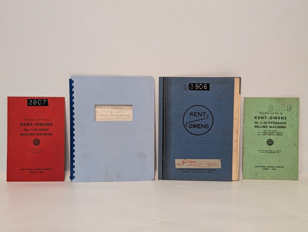 Lot of 4 Kent-Owens Assorted Milling Machine Owners Operation Manuals, as shown
