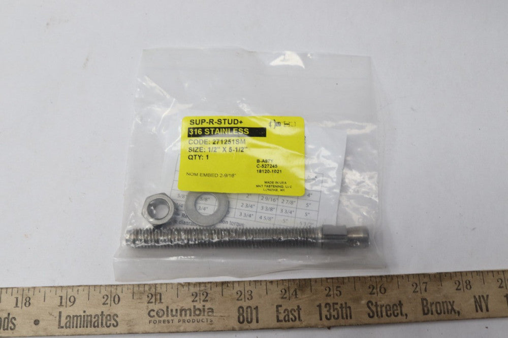Stud 316 Stainless Steel 1/2" x 5-1/2" 271251SM