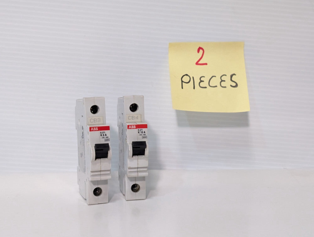 Lot of 2 ABB S271 Circuit Breakers, 1 Pole, ~230/400v (1) S271K10A & (1) S271K6A