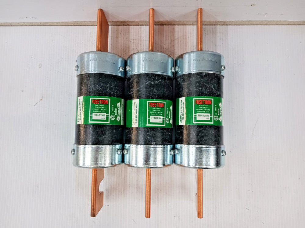 Lot Of Three) New Fusetron 500 Amp Time-Delay Class RK5 Fuse 250 VAC FRN-R-500