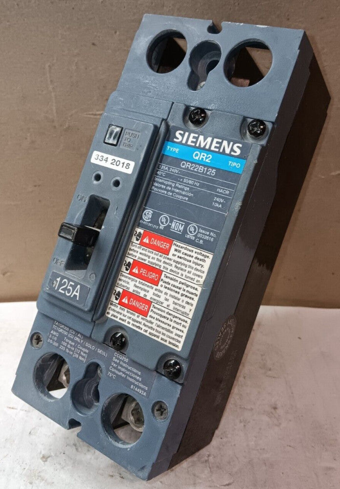 SIEMENS QR22B125 CIRCUIT BREAKER 125 AMP 2 POLE 240 VAC