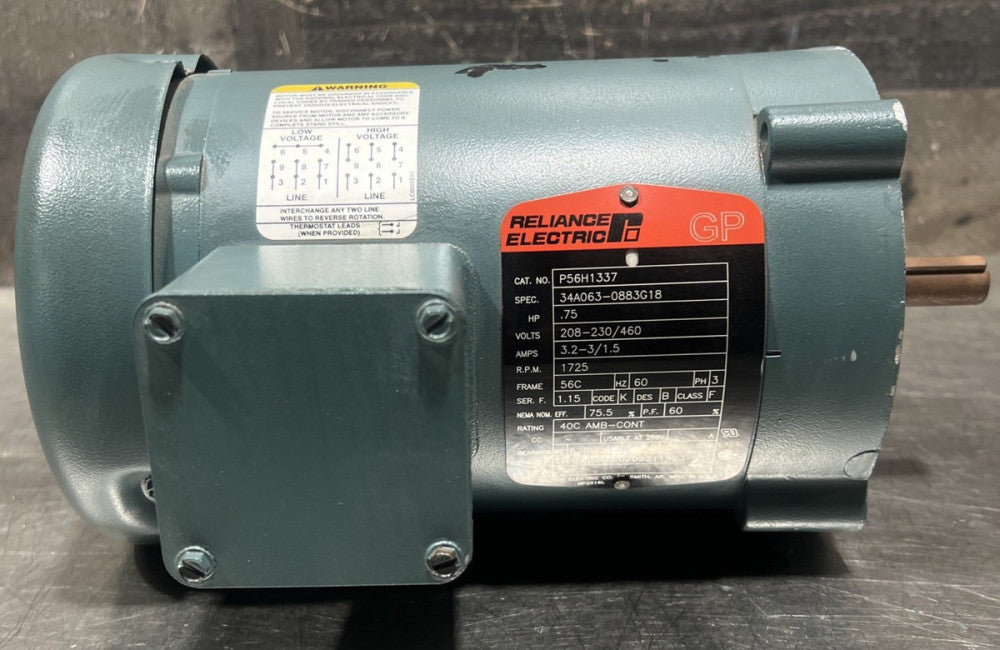 Reliance Electric Motor P56H1337 .75HP 1725RPM, 3PH, 60HZ, 56C, 3420M, TEFC, F1