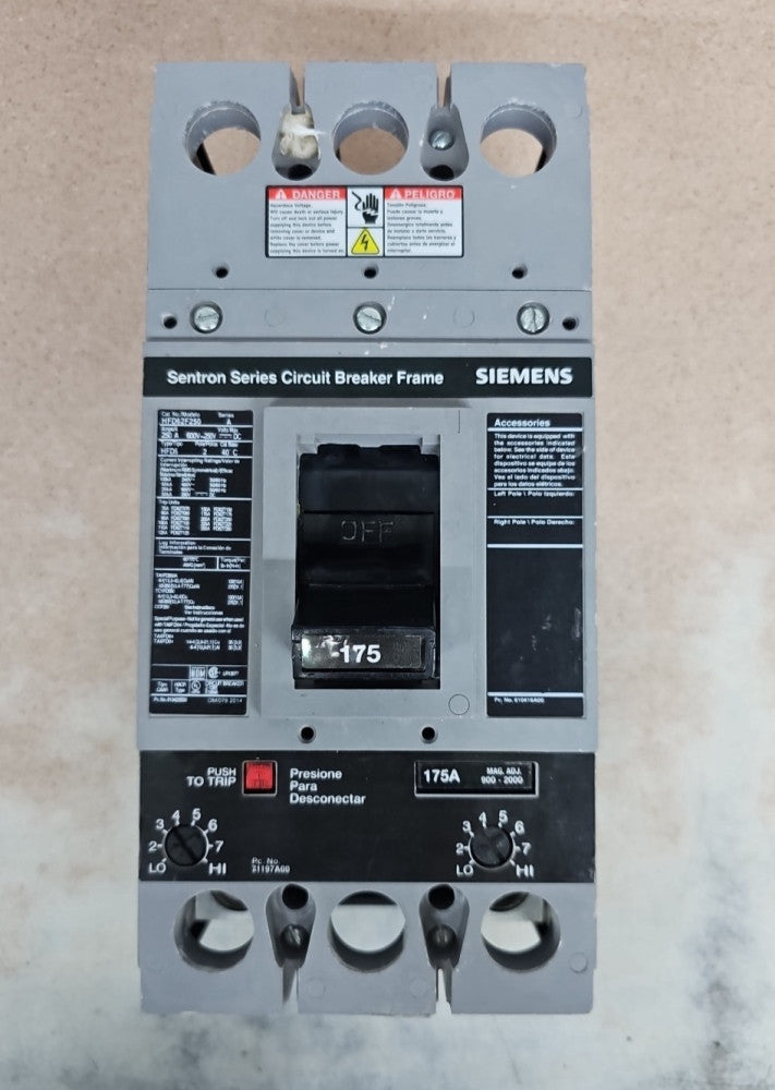 Siemens HFD62F250 Sentron Series Circuit Breaker 175A TRIP NTO