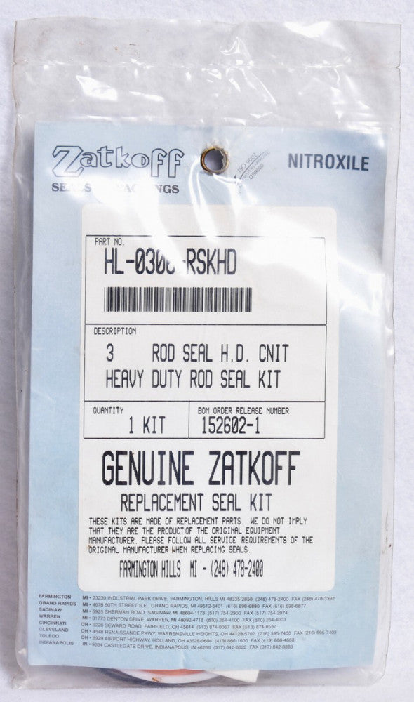 Zatkoff Heavy Duty Rod Seal Kit  HL-0306-RSKHD  Factory Sealed