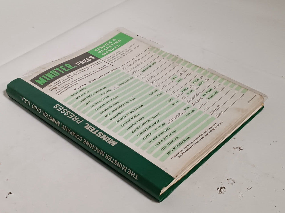 Minster OBI 6-101 Power Press Service & Machine Operating Manual, Edition #505C