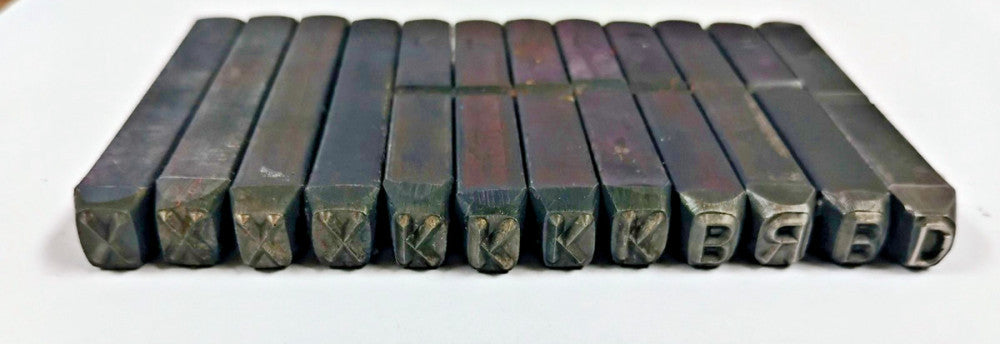 3/16" STEEL HAND HELD LETTER STAMPS 12PC MIXED LETTERS (4-X, 4-K, 1-D, 2-B, 1-R)